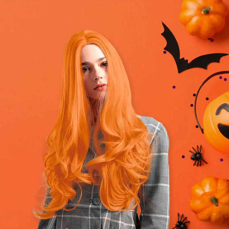 Peluca Color Naranja Con Ondas Para Disfraz 2