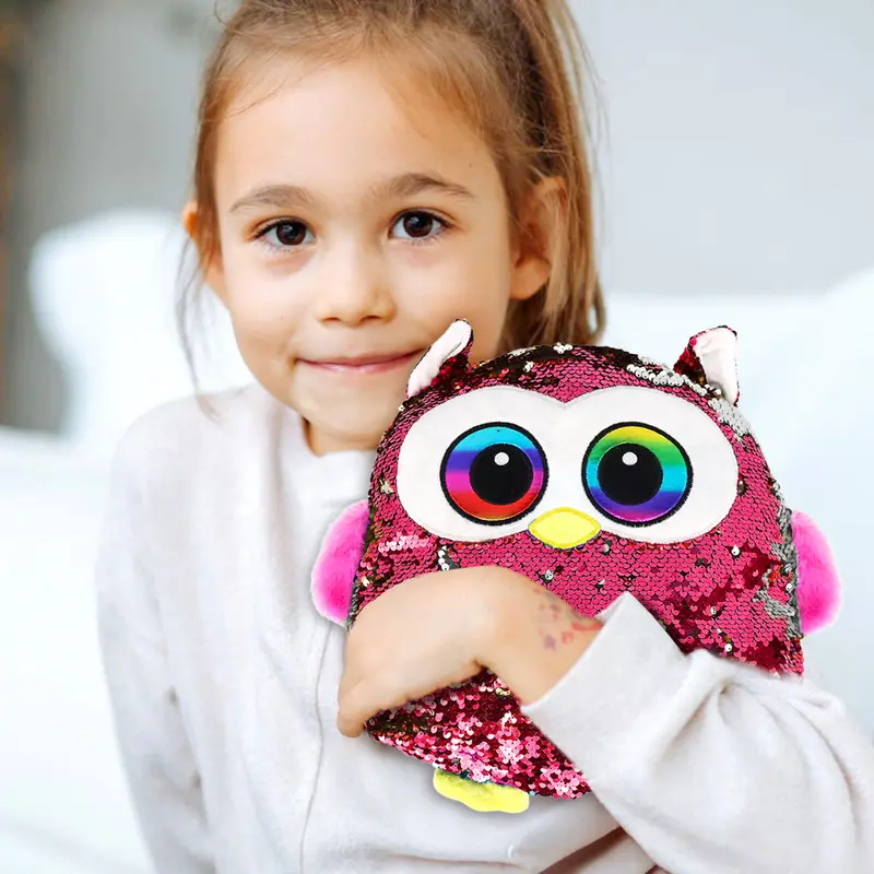 Peluche Búho Con Lentejuelas, Color Rosa 1