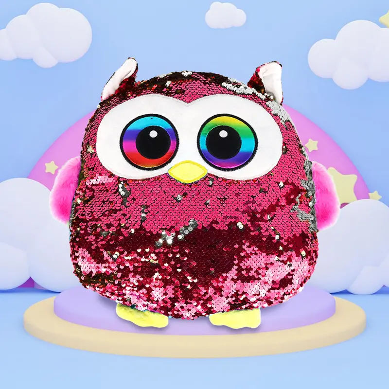 Peluche Búho Con Lentejuelas, Color Rosa 2