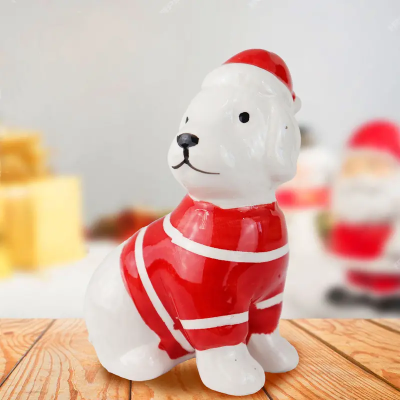 Perrito Con Sombrero Y Suéter Navideño, Cerámica 1