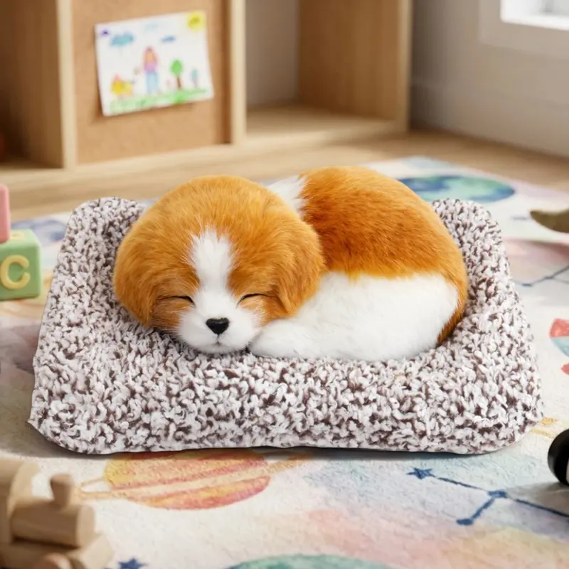 Perrito Dormido Con Sonido, Color Café Y Blanco 1