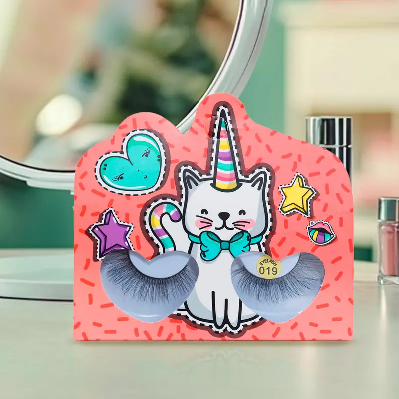 Pestañas Postizas, Empaque De Gatito Con Cuerno De Unicornio 2