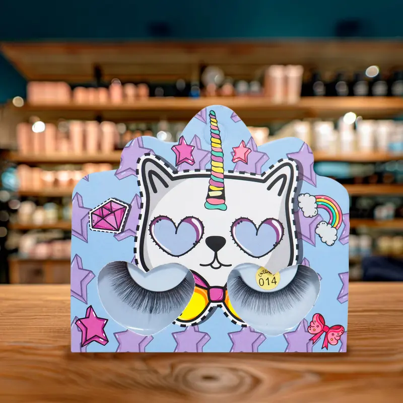 Pestañas Postizas, Empaque Morado De Gatito Con Corazones 2