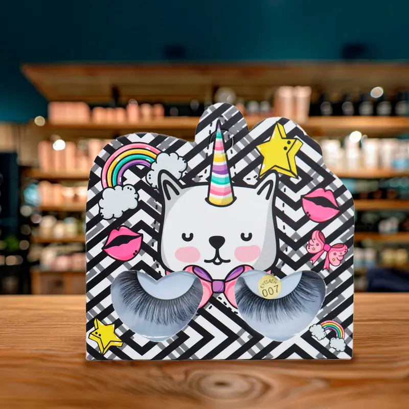 Pestañas Postizas, Empaque Negro De Gatito Con Cuerno De Unicornio 1