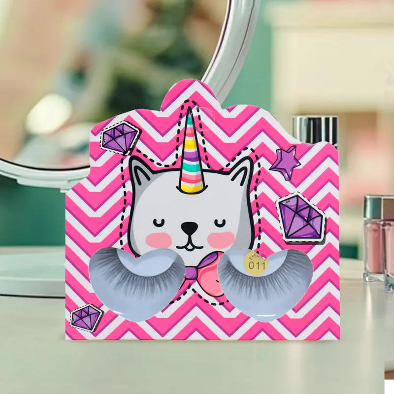Pestañas Postizas, Empaque Rosa De Gatito Con Cuerno De Unicornio 1
