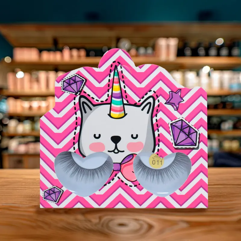 Pestañas Postizas, Empaque Rosa De Gatito Con Cuerno De Unicornio 2