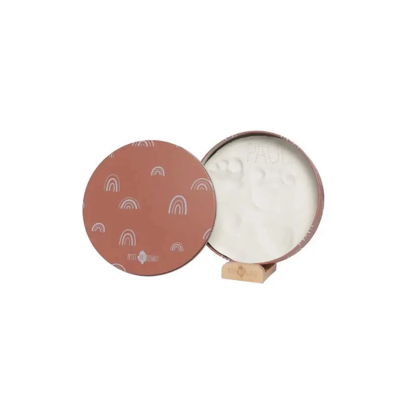 Petit Artichaut Baby Hand & Foot Imprints Round Box - Rainbow Terracotta 1