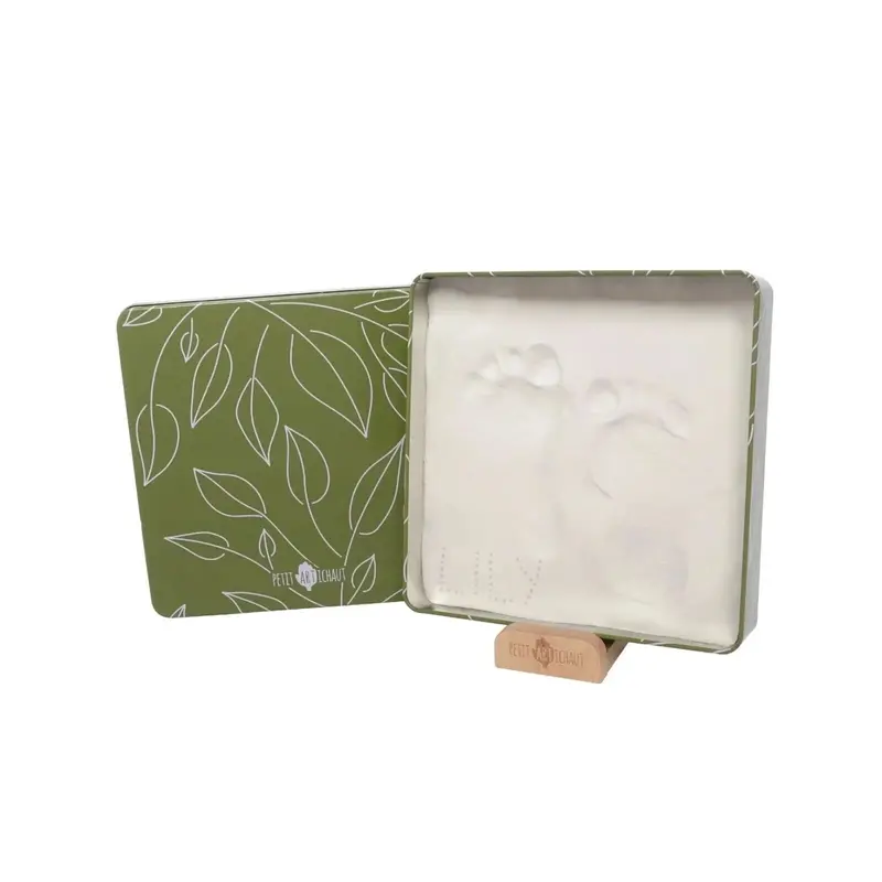 Petit Artichaut Baby Hand & Foot Imprints Square Box - Olive Tree 1