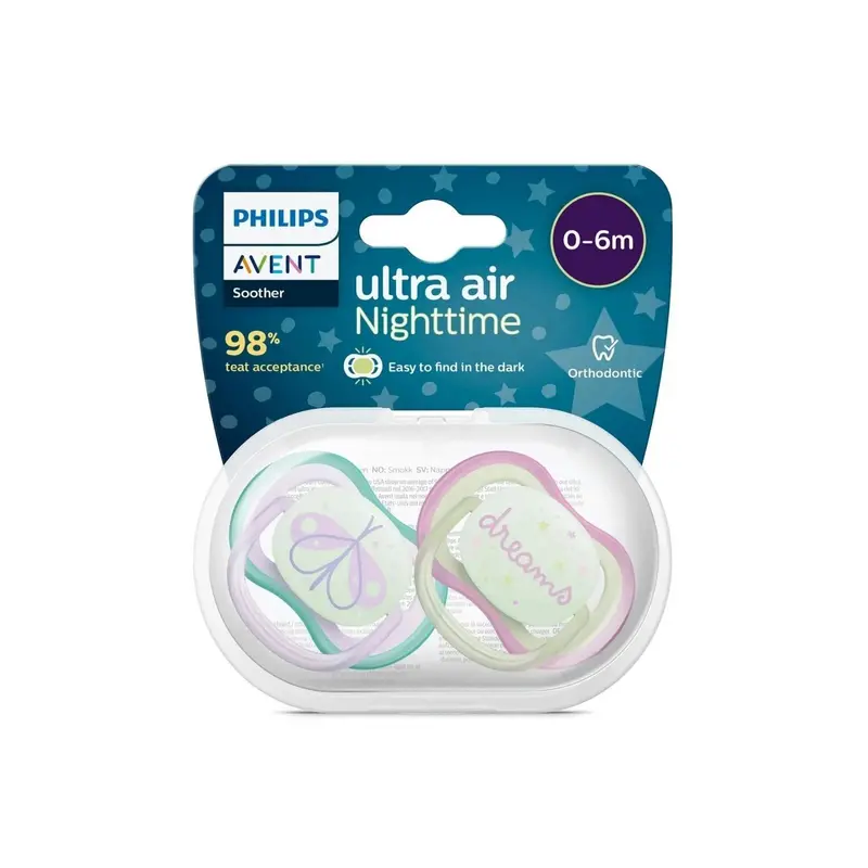 Philips Avent Ultra Air Night Soother 0-6 Months Pack Of 2 2