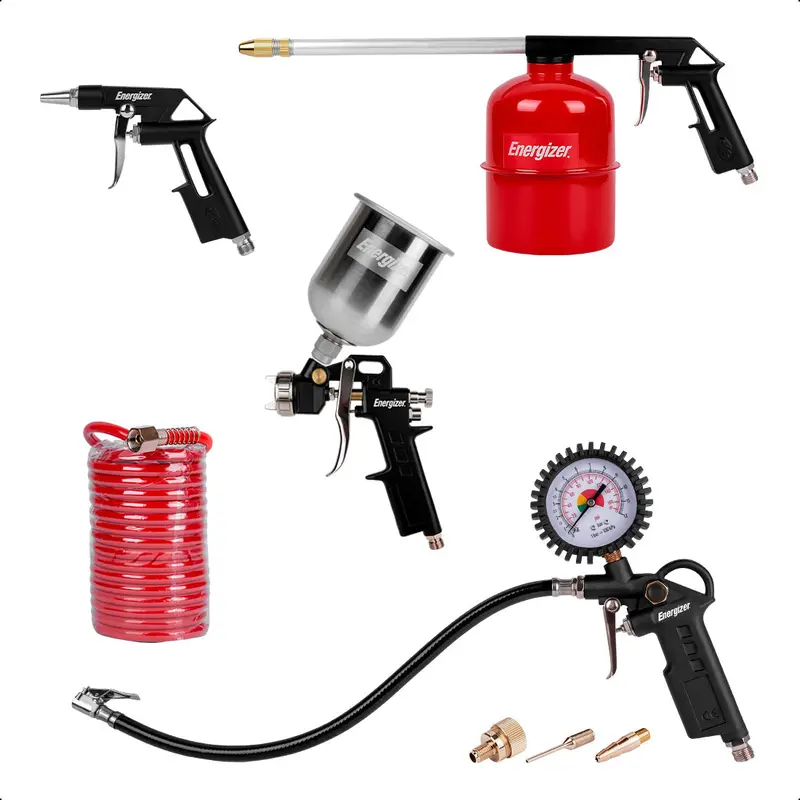 Pistola Para Pintado, Pistola De Aire Con Manguera De 5M, Pistola Para Inflado Con 3 Boquillas Y Pistola De Lavado Energizer 1