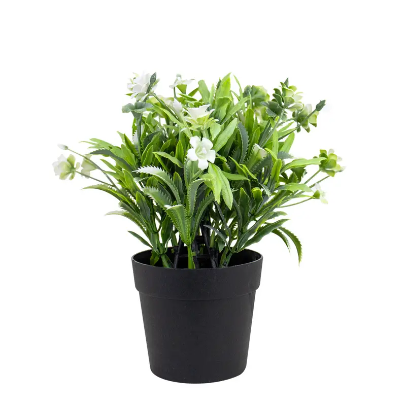 Planta Artificial Con Flores Color Blanco En Maceta 2
