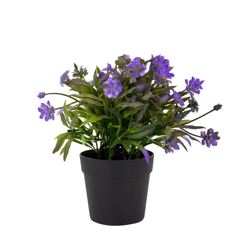 Planta Artificial Con Flores Color Morado En Maceta 2