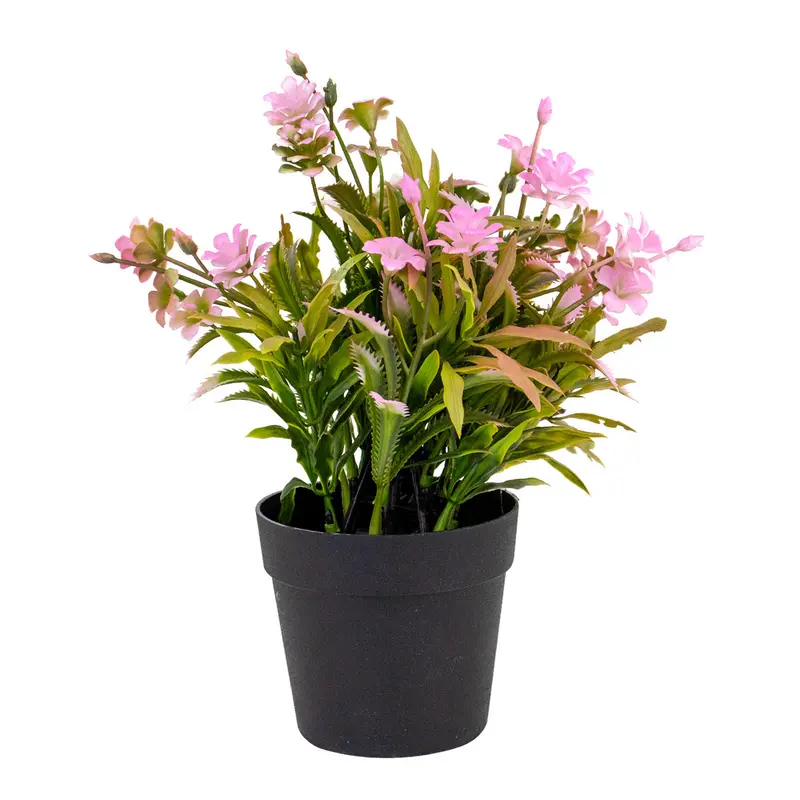 Planta Artificial Con Flores Color Rosa En Maceta 2