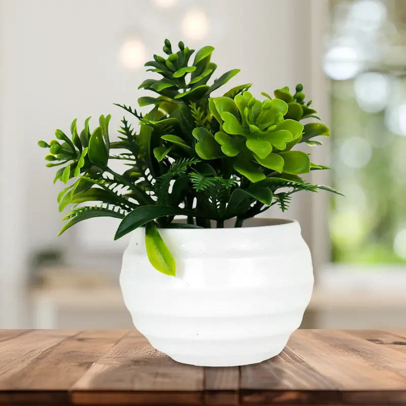 Planta Artificial De Buxus En Maceta Color Blanco 1