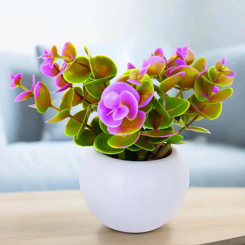 Planta Lila Con Maceta Circular, Color Blanco 2