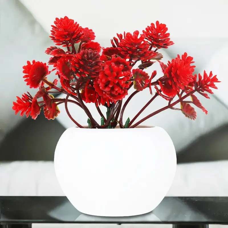 Planta Roja Con Maceta Circular, Color Blanco 1