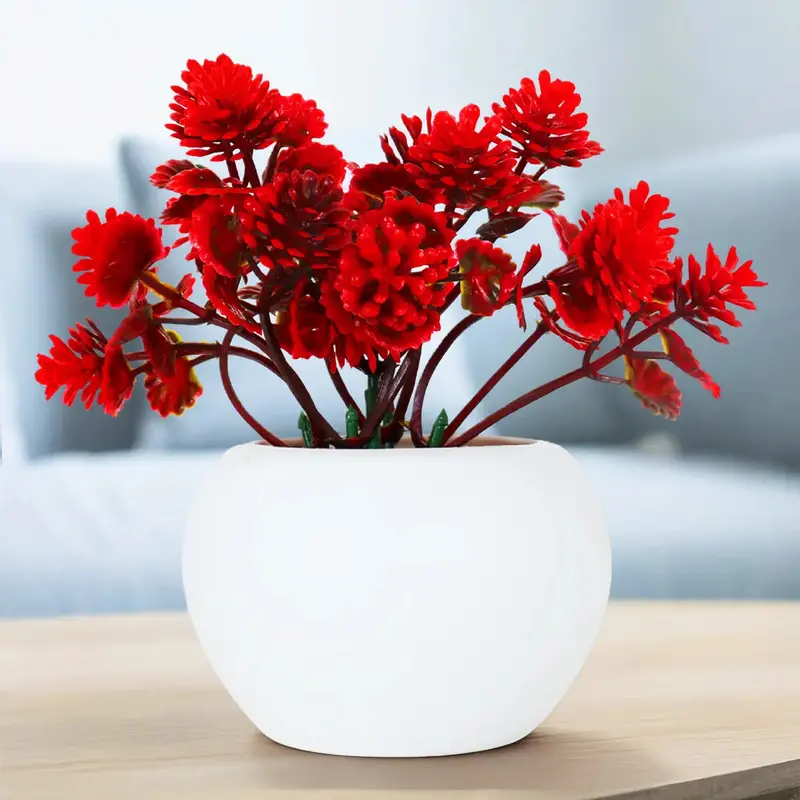 Planta Roja Con Maceta Circular, Color Blanco 2