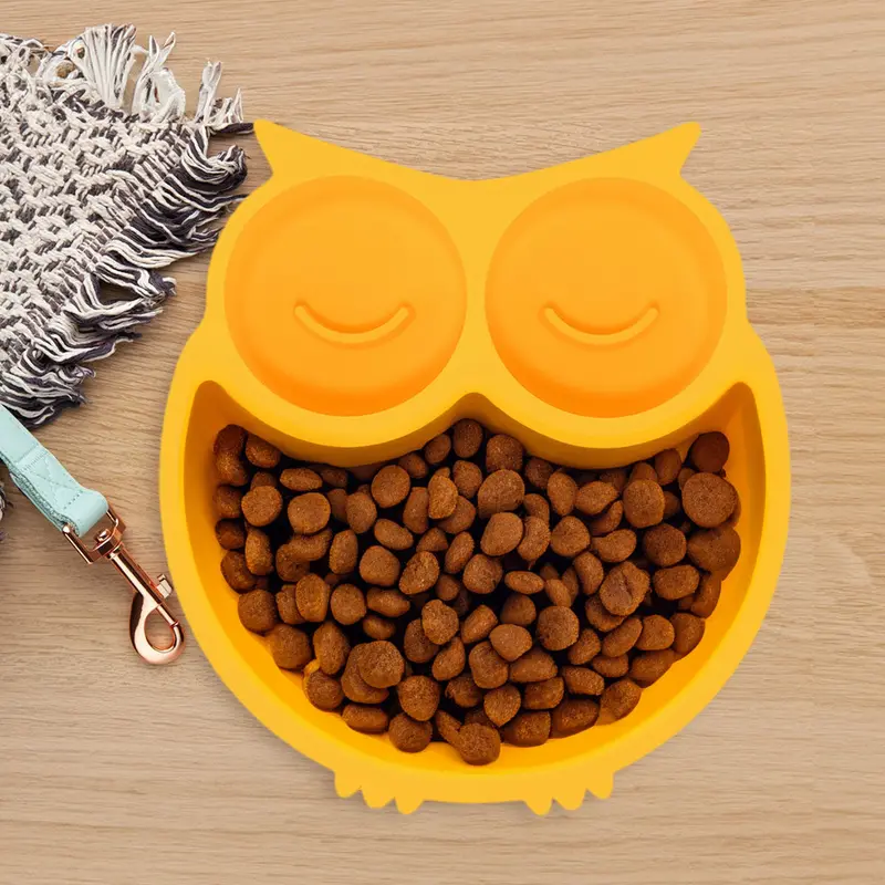 Plato Antiansiedad Para Mascotas, Forma De Búho, Color Amarillo 1
