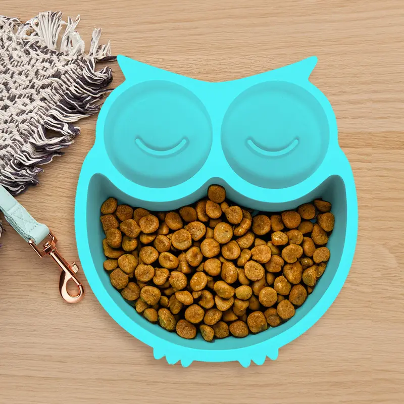 Plato Antiansiedad Para Mascotas, Forma De Búho, Color Menta 1