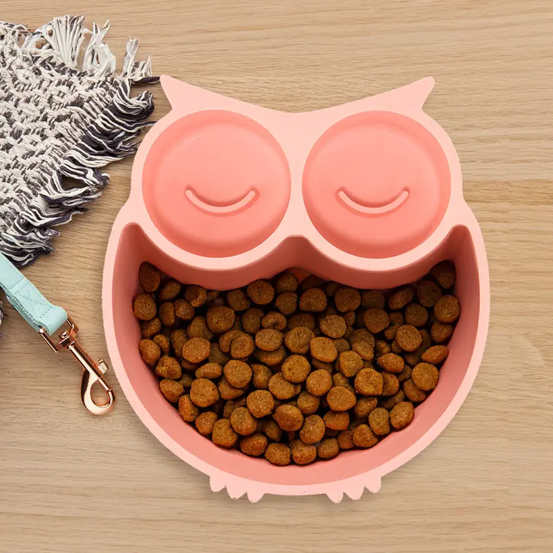 Plato Antiansiedad Para Mascotas, Forma De Búho, Color Salmón 1