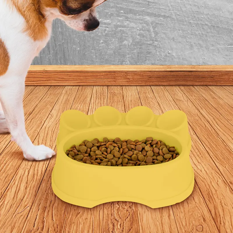 Plato Color Amarillo Con Diseño De Huellita Para Mascota 1