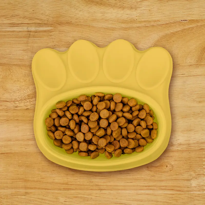 Plato Color Amarillo Con Diseño De Huellita Para Mascota 2