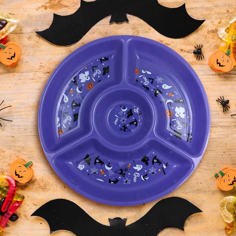 Plato Color Morado Con 4 Divisiones Para Halloween 2