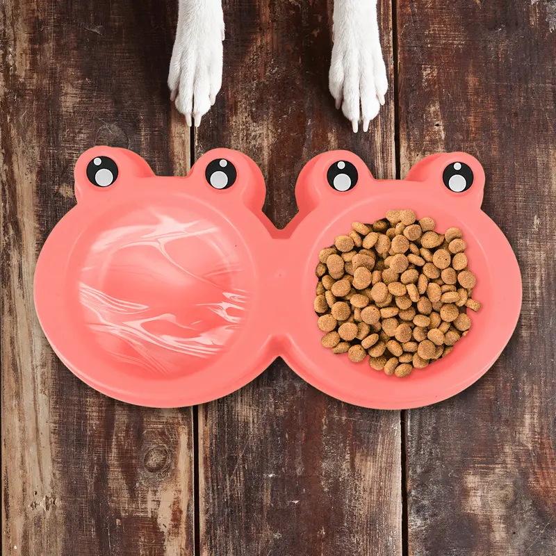 Plato Color Rosa Con Diseño De Rana Para Mascota 1