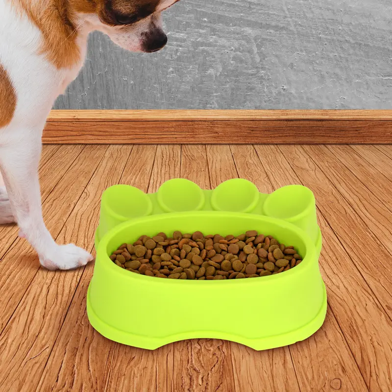 Plato Color Verde Con Diseño De Huellita Para Mascota 1
