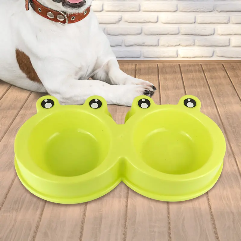 Plato Color Verde Con Diseño De Rana Para Mascota 2