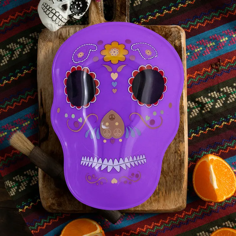 Plato Con Diseño De Calavera De Azúcar Color Morado 1