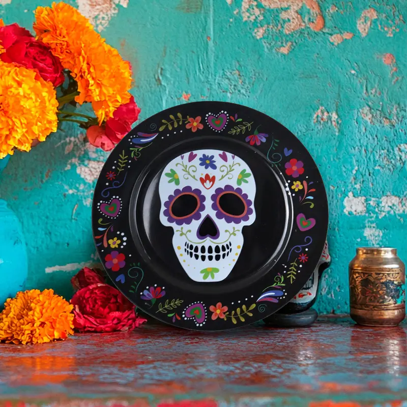 Plato Con Diseño De Calavera De Azúcar Color Negro 1