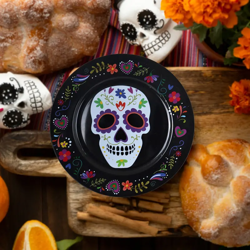 Plato Con Diseño De Calavera De Azúcar Color Negro 2