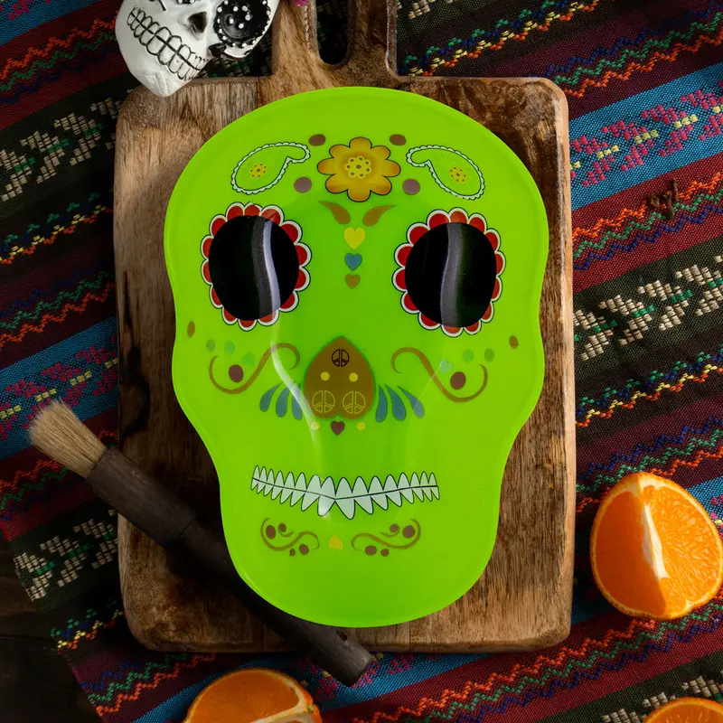 Plato Con Diseño De Calavera De Azúcar Color Verde 1