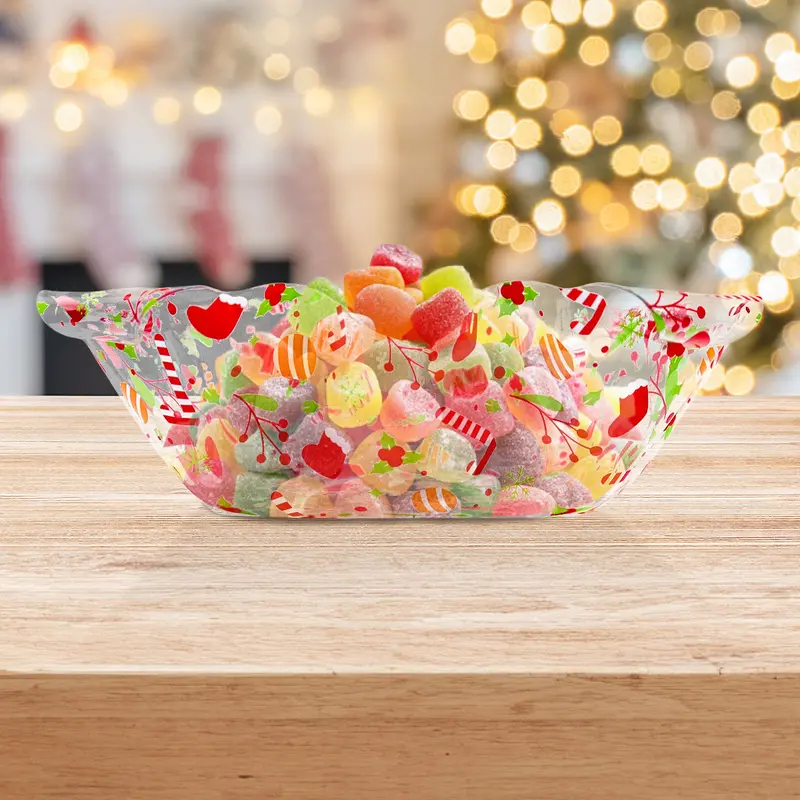 Plato De Plástico Navideño Con Efecto Celofán, Diseño Bastón De Dulce 1