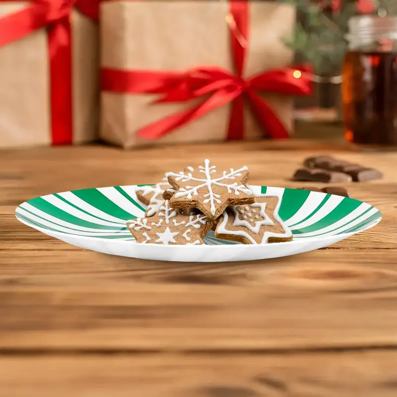 Plato De Plástico Navideño, Diseño Caramelo, Color Verde 2