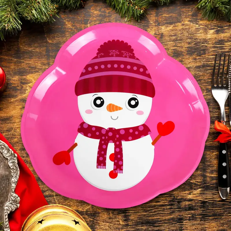 Plato De Plástico Navideño, Muñeco De Nieve 2