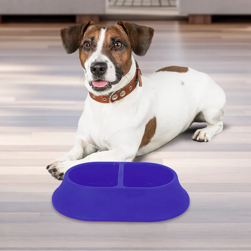 Plato Doble Color Azul Para Mascota 2
