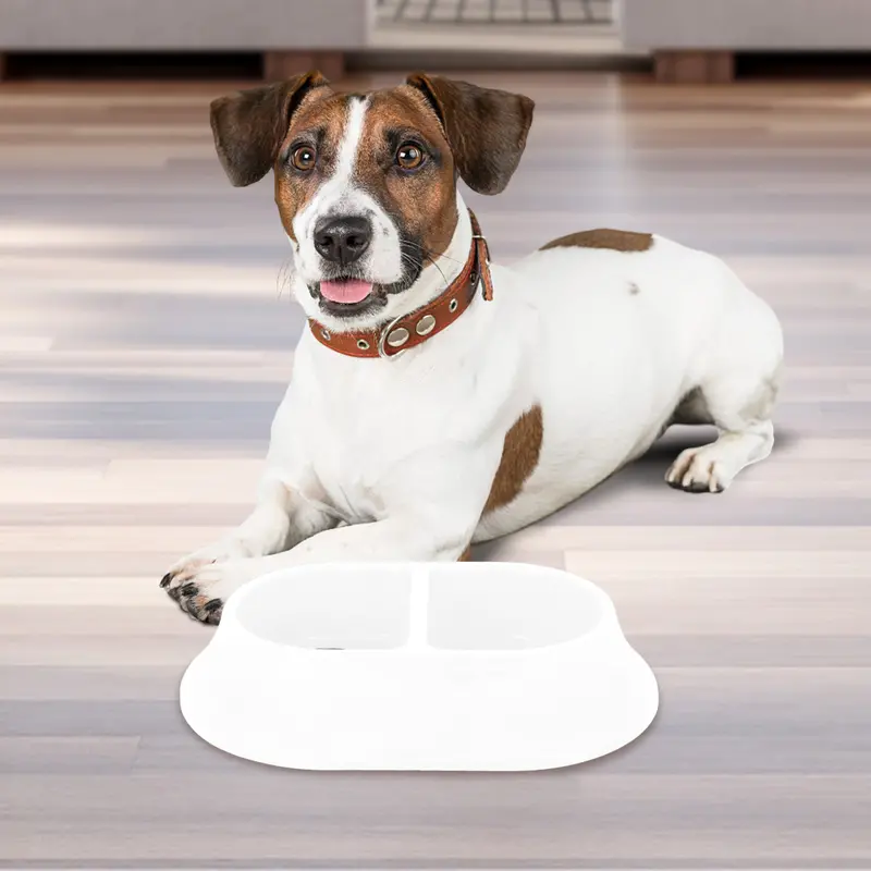 Plato Doble Color Blanco Para Mascota 2