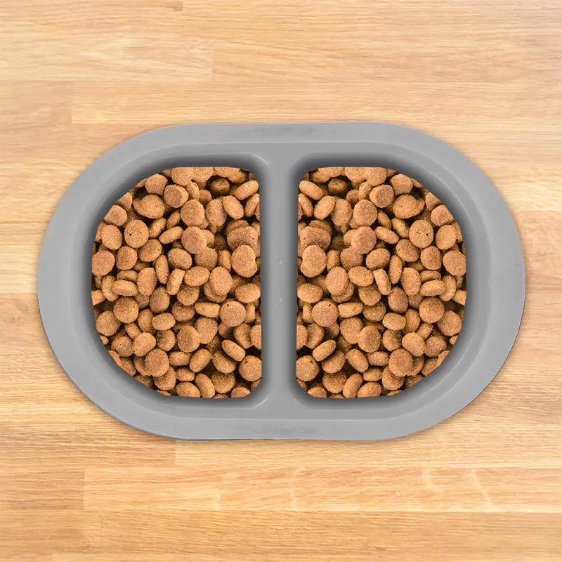 Plato Doble Color Gris Para Mascota 1