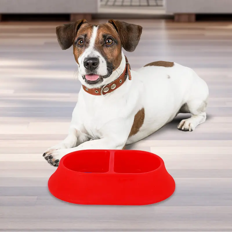 Plato Doble Color Rojo Para Mascota 2