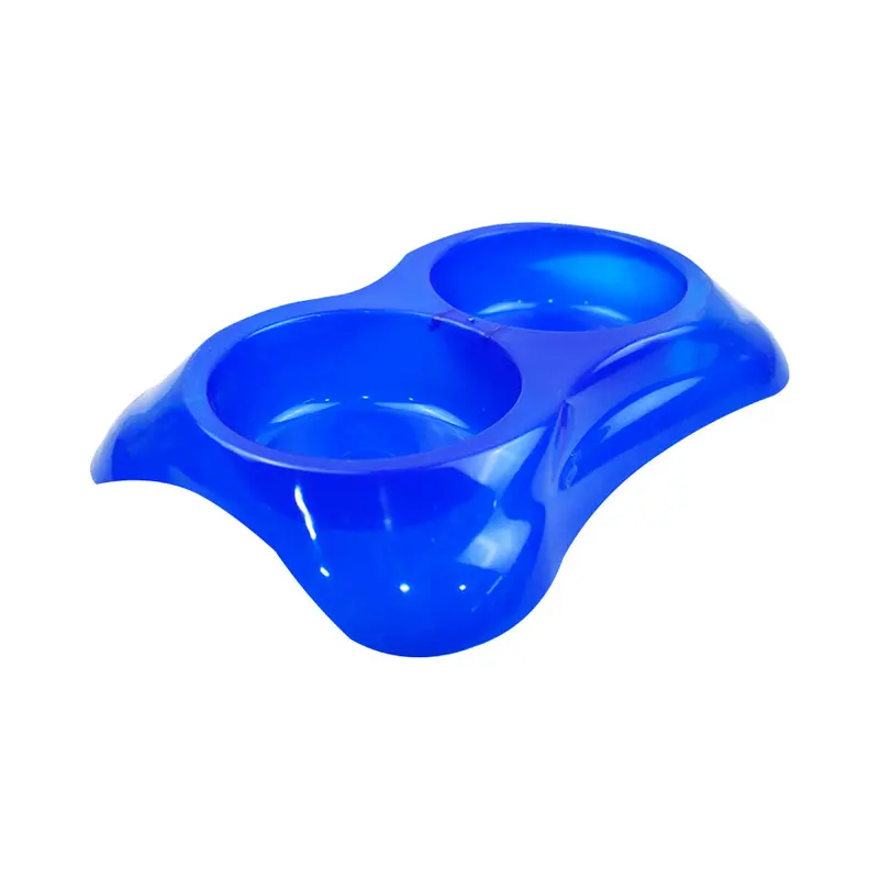 Plato Doble Para Mascota Color Azul Razas Pequeñas 1
