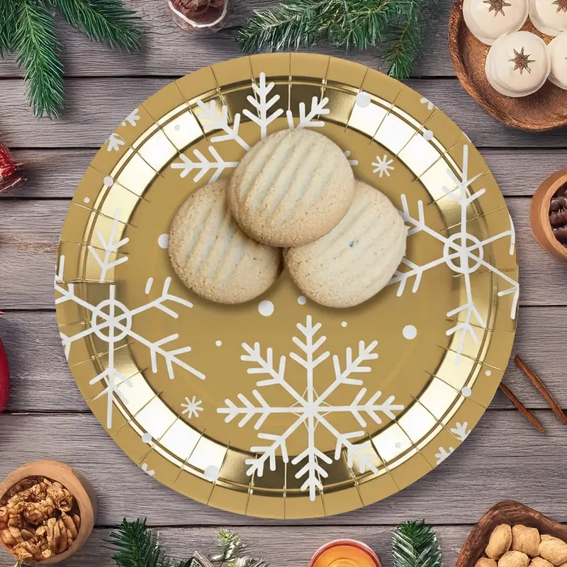 Platos De Cartón, Diseño Copo De Nieve, 10 Pzas 1