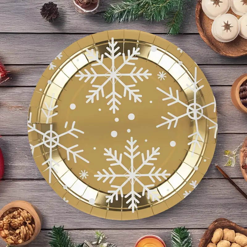 Platos De Cartón, Diseño Copo De Nieve, 10 Pzas 2
