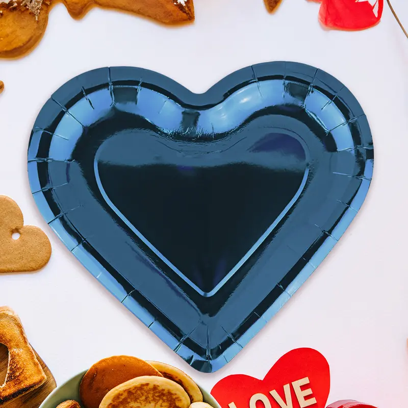 Platos De Corazón De Papel, Color Azul 2