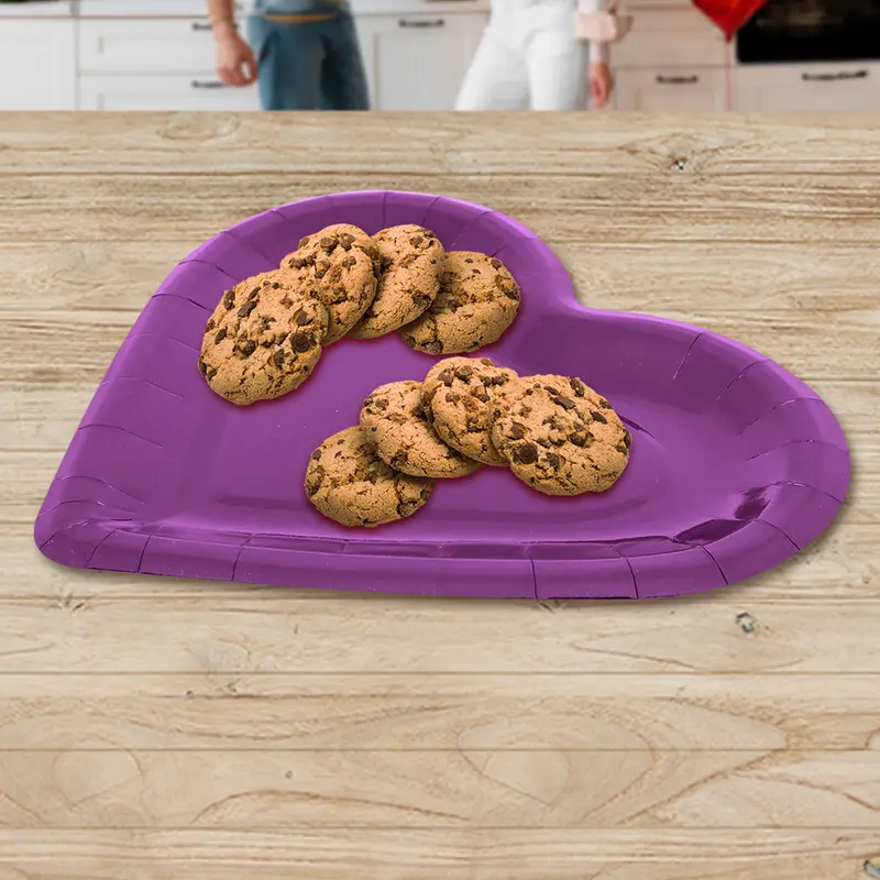 Platos De Corazón De Papel, Color Morado 1