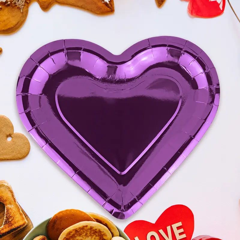 Platos De Corazón De Papel, Color Morado 2