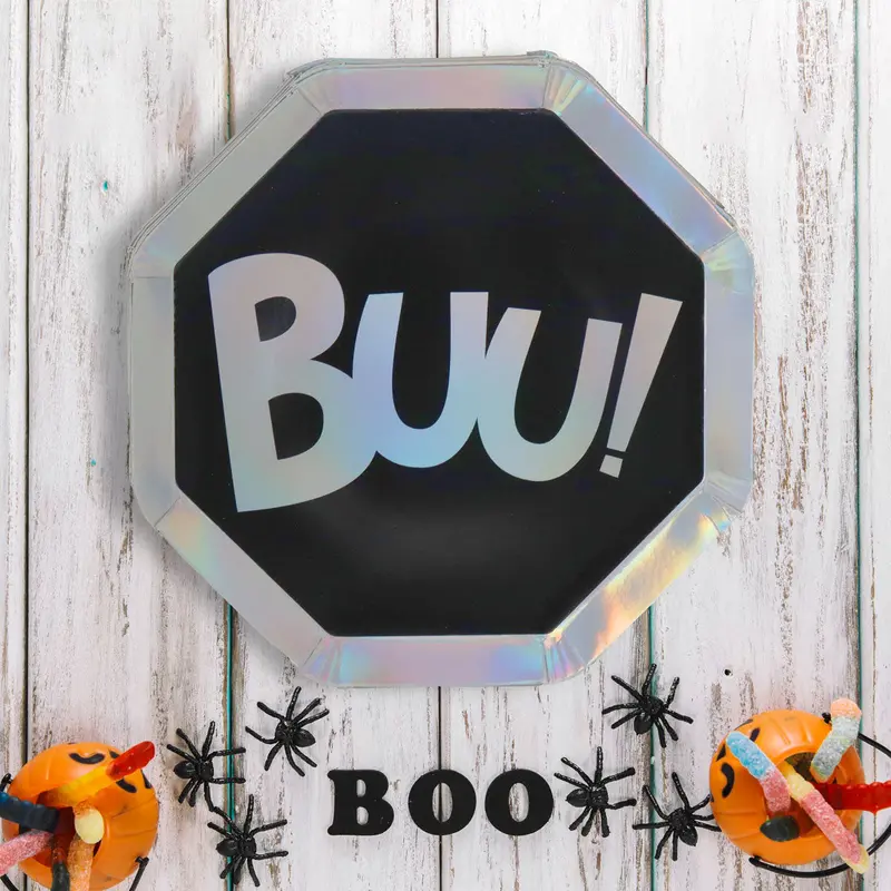 Platos Desechables Con Diseño De Halloween, Buu! 1