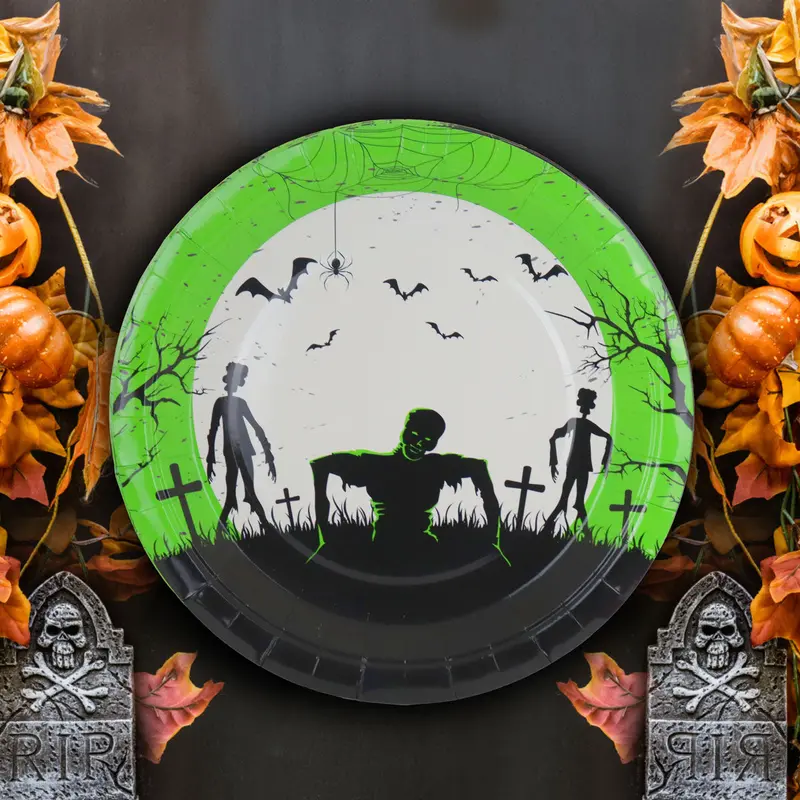 Platos Desechables Con Diseño De Zombi 1