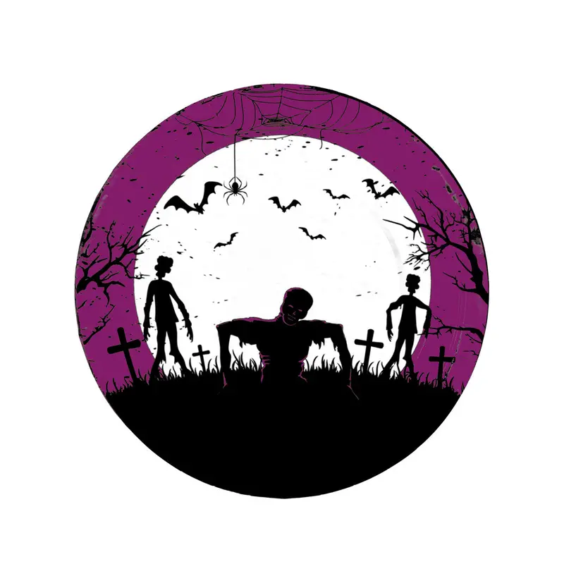 Platos Desechables Con Diseño De Zombi, Color Morado 1